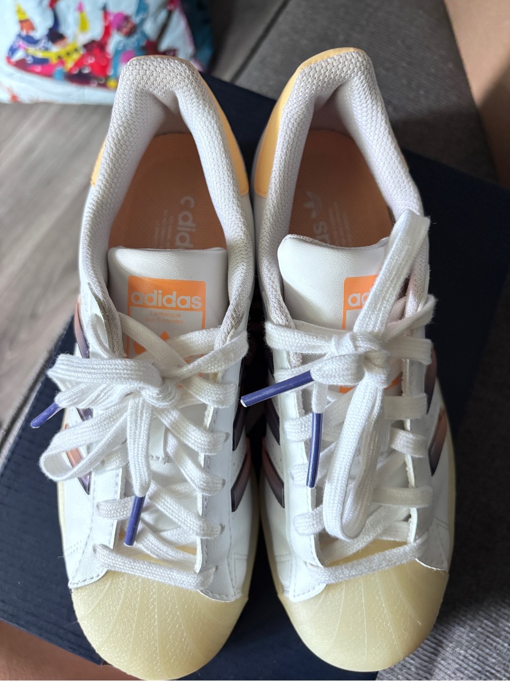 adidas White Sneakers with Peach & Purple Accents - Picture 3 of 5